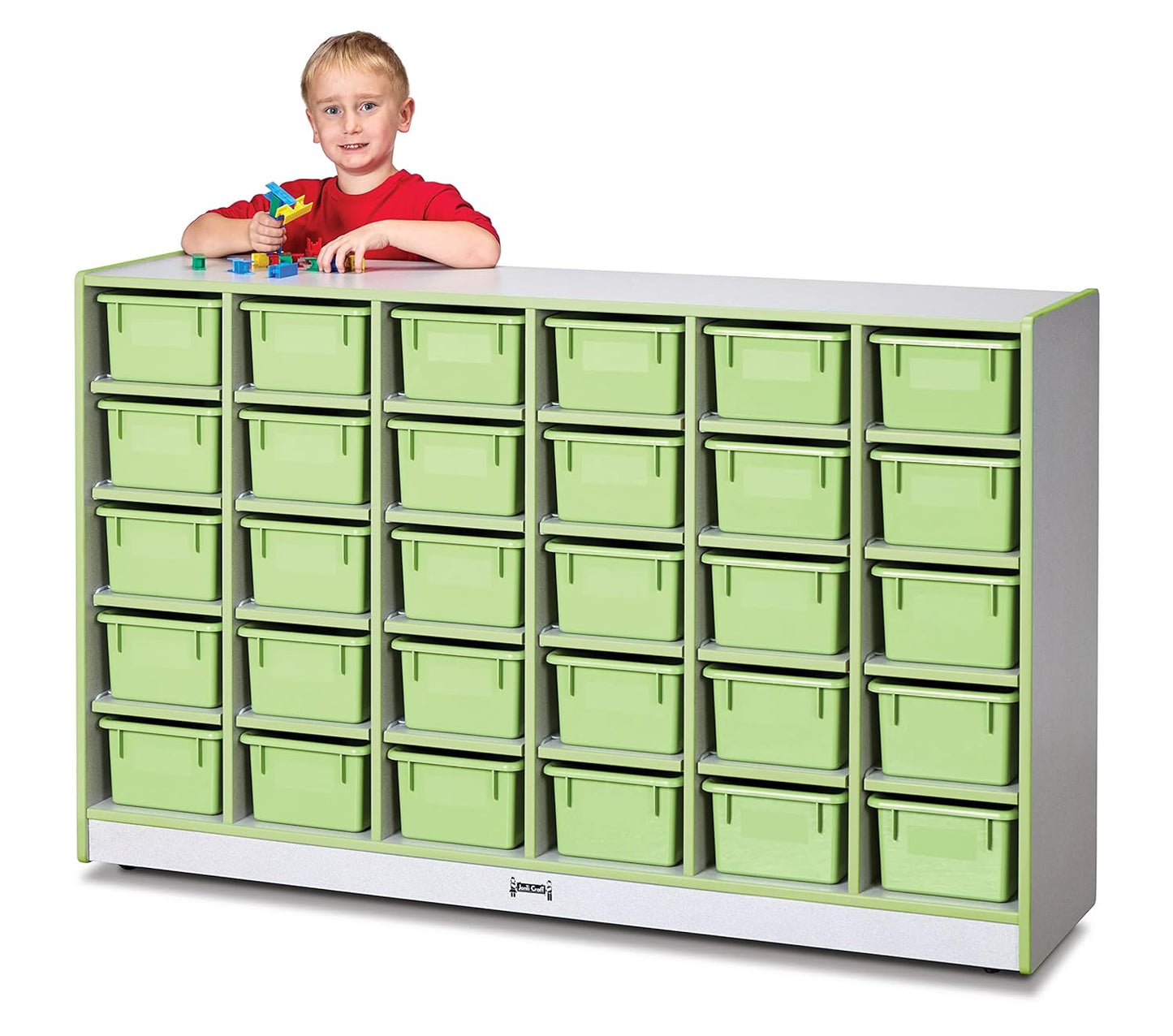 Rainbow Accents 0431JCWW130 30 Cubbie-Tray Mobile Storage - with Trays - Key Lime Green