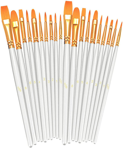 Paint Brushes Set, 2 Pack 20 Pcs Round-Pointed Tip Paintbrushes Nylon Hair Artist Acrylic Paint Brushes for Acrylic Oil Watercolor, Face Nail Art, Miniature Detailing & Rock Painting, Blue