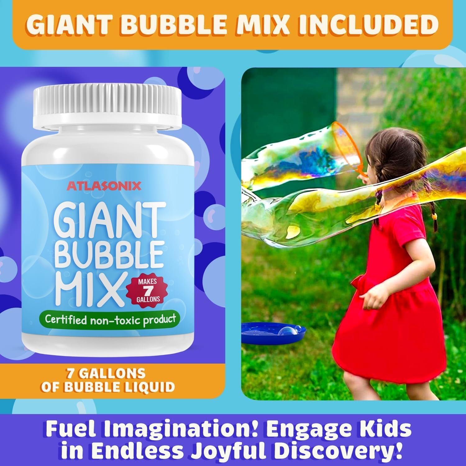 Giant Bubble Wands Outdoor Toys for Kids Large Blowing Rings Shapes Set for Big Soap Bubbles Includes Giant Bubble Mix Solution Kit Refill Summer Party Park Beach Fun Activities