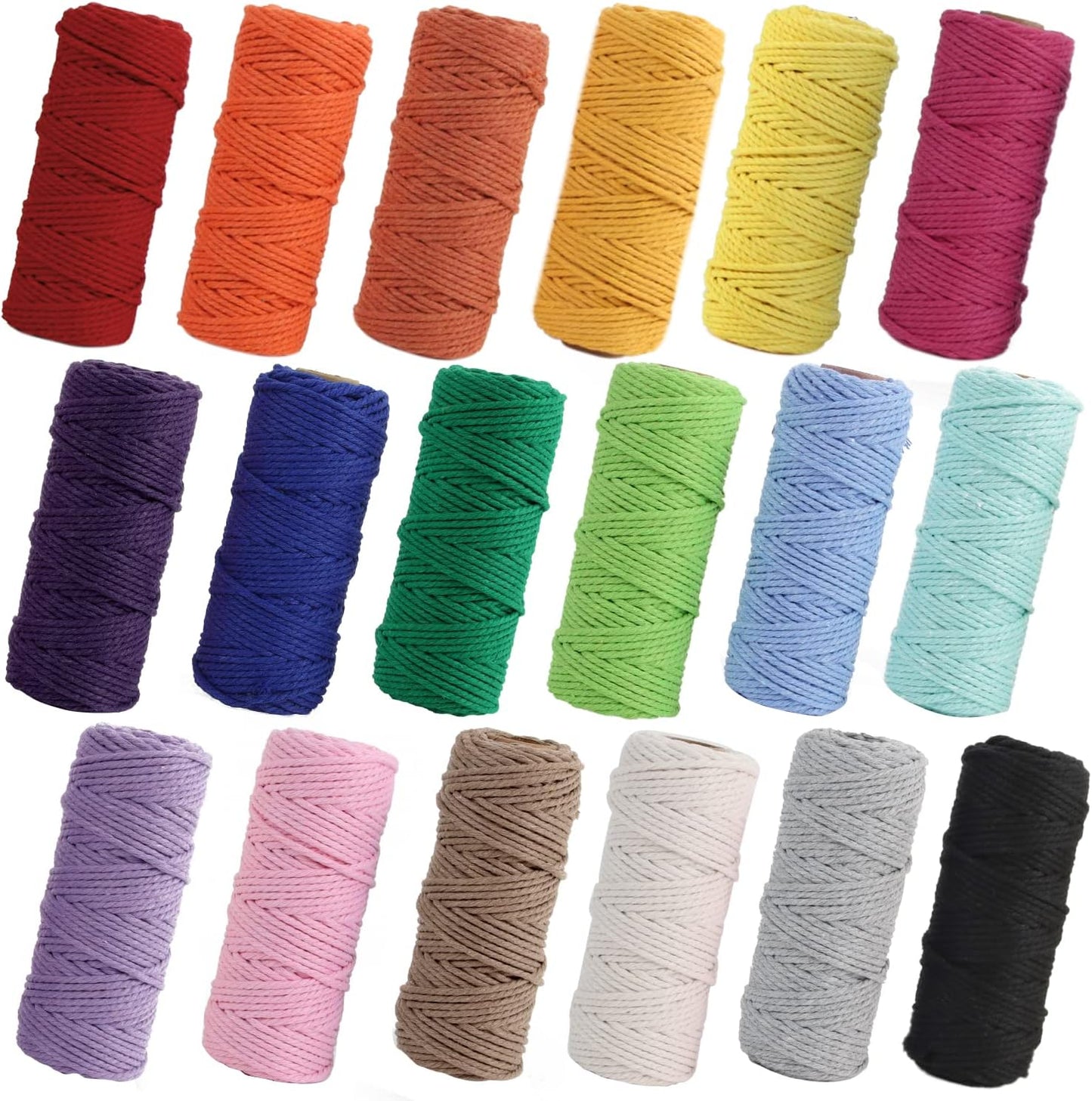 Macrame Cord 3Mm X 594 Yards, 18 Rolls Natural Colored Macrame Cotton Cord Rope Kit Color Variety Macrame Jute Twine String 4 Strand Twisted for Wall Hanger Plant Hanging DIY Knitting Macrame Supplies
