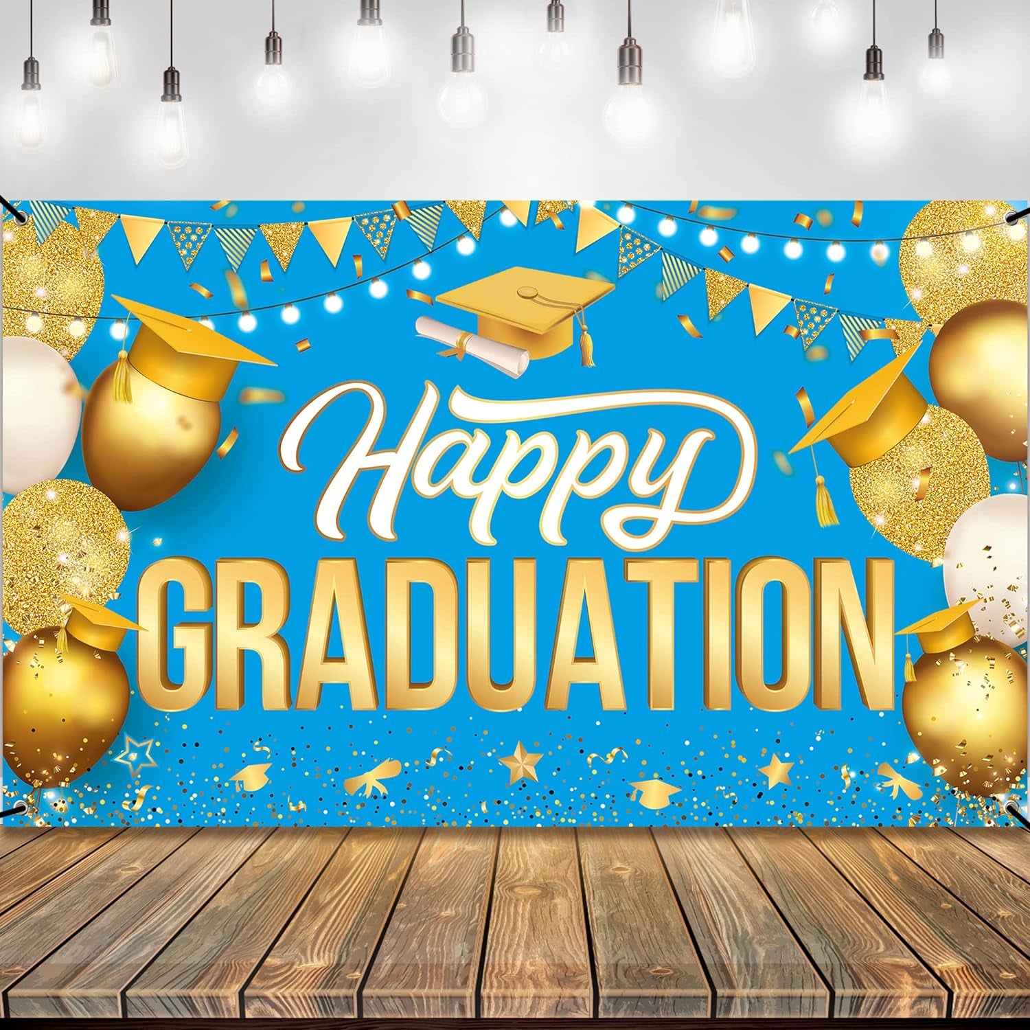 , Congratulations Grad Banner - Large, 72X44 Inch | Glitter Black and Gold Graduation Backdrop, Graduation Decorations Class of 2024 | Congratulations Banner, 2024 Graduation Party Decorations