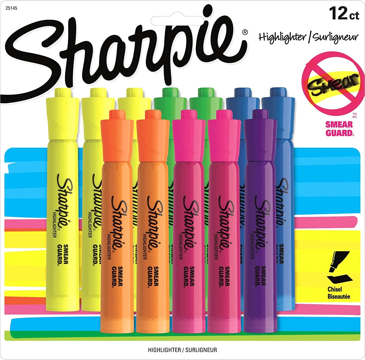 Tank Style Highlighters, Chisel Tip, Assorted, 12 Count