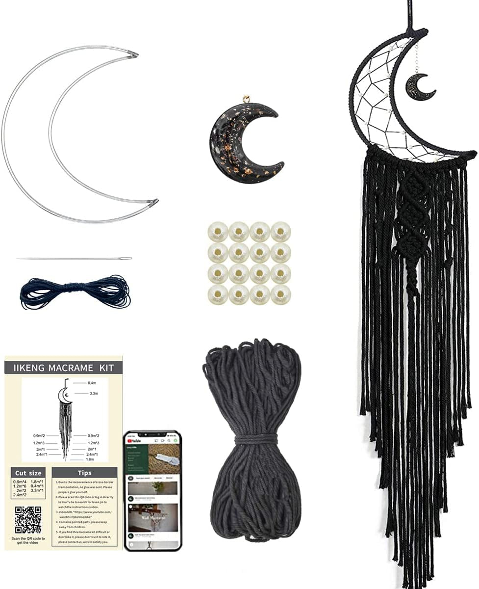 Moon+Star Macrame Kit, 2 in 1 Macrame Kits for Adults Beginners, Includes Macrame Cord and Instruction with Video, Macrame Wall Hanging Supplies, Craft Kits for Adults DIY Dream Catcher Kit