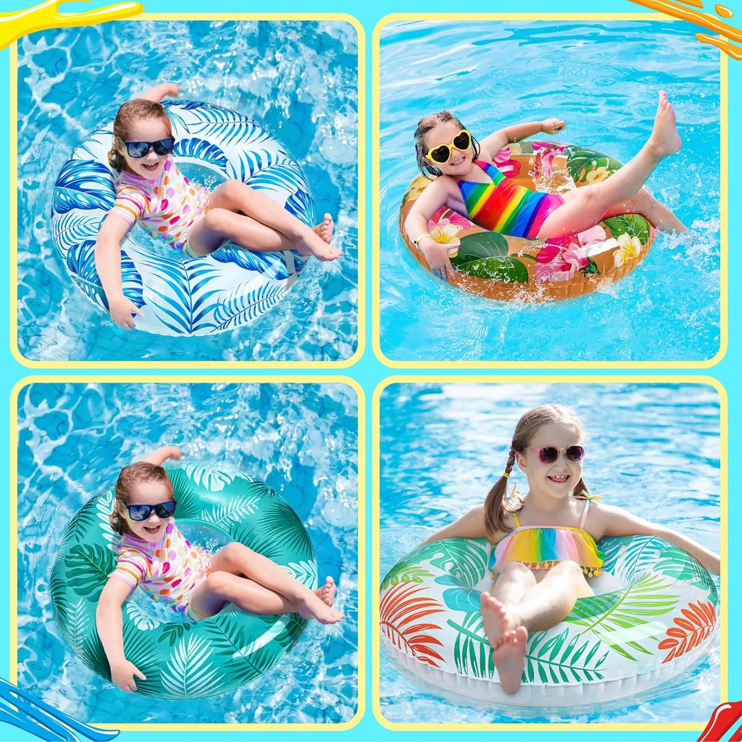 7PCS Luau Pool Floats: Hawaiian Swimming Rings with 13.5" Beach Balls - Inflatable Tubes Floaties Toys for Kids Adults