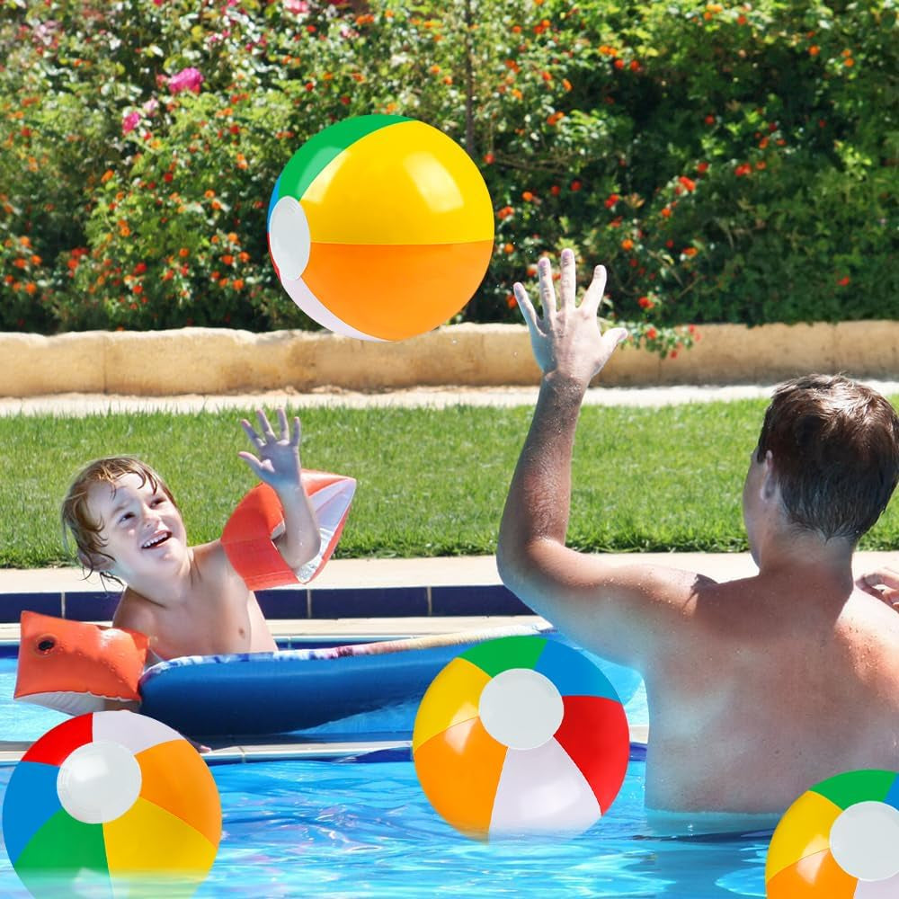24 Pack 12" Summer Inflatable Beach Balls Bulk Rainbow Swimming Pool Water Games Toys for Kids Summer Party Supplies Decorations
