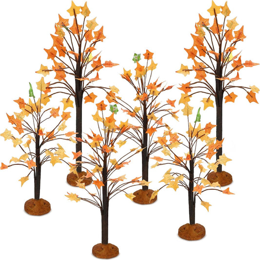 6 Pieces Mini Decor Trees Small Holiday Branch Village Trees Artificial Model Trees Miniature Trees Village Displays Tree for House Garden Festival Decorations, 3 Sizes(Maple Tree)