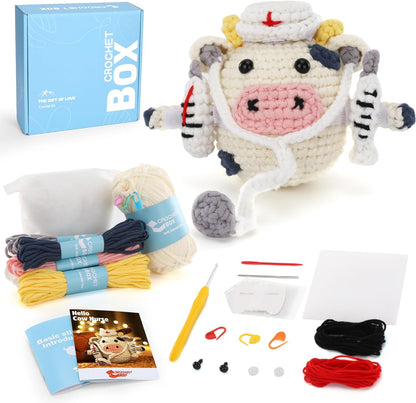 Crochet Kit for Beginners: Highland Cow Crochet Kit, Learn to Crochet, Include Easy Knitting Soft Yarn, Step-By-Step Video Tutorial, Hook, Holiday Birthday Gift for Adults and Kids(30%+ Yarn)