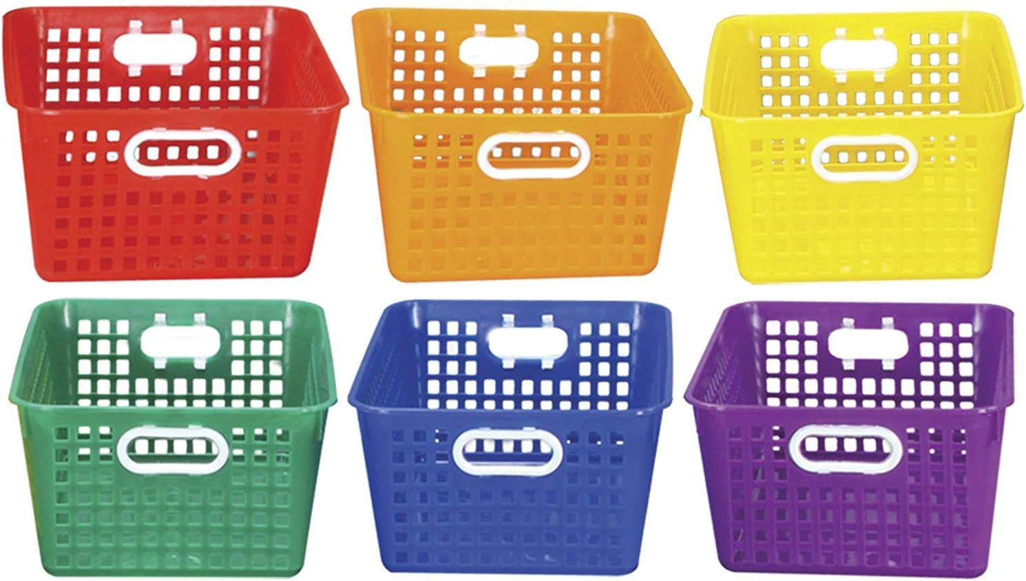 Plastic Book Storage Baskets for Classroom or Home Use - Rainbow Colors - 11" X 7.5" (Set of 6) Office Organization, Toy Bins