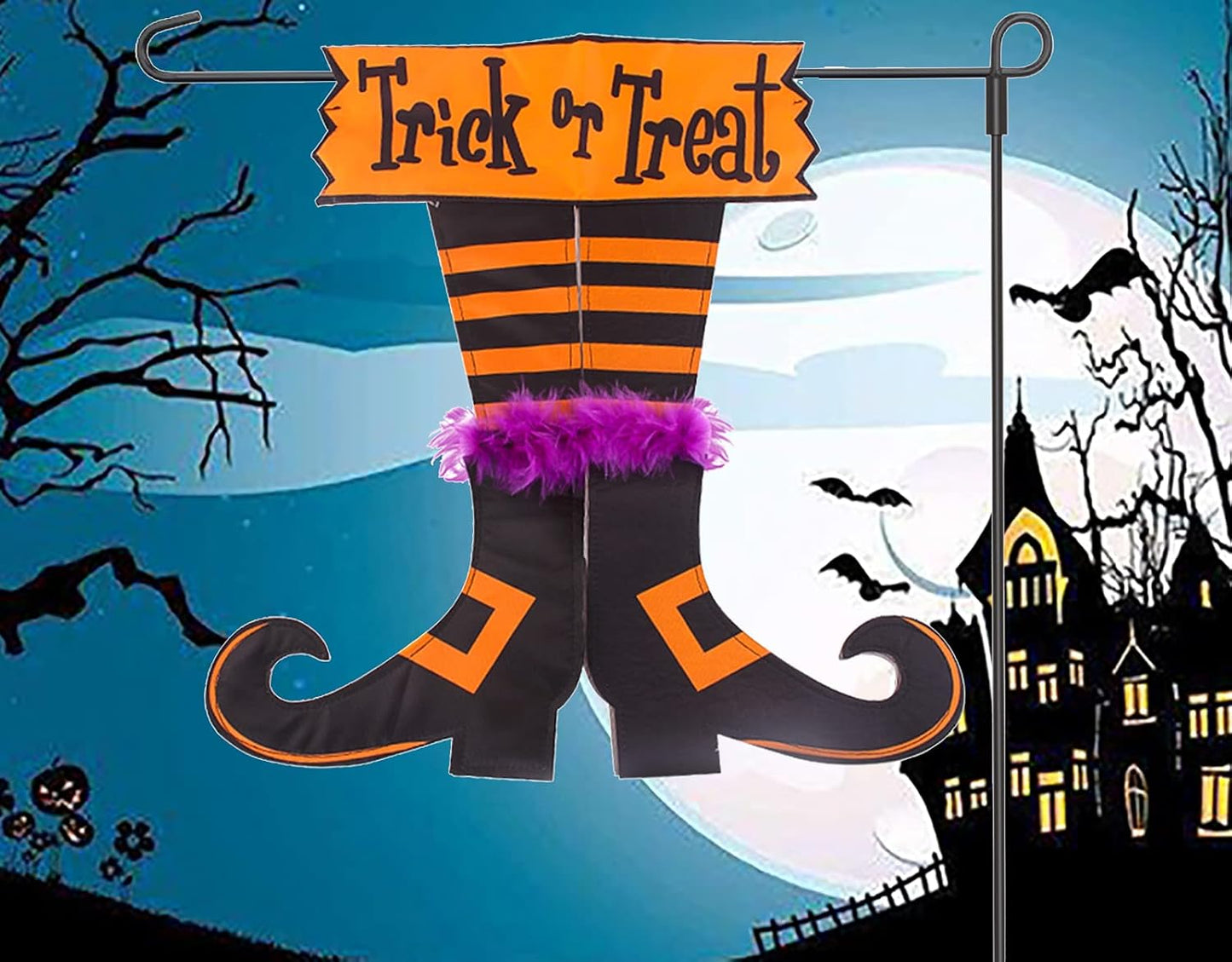 Happy Halloween Graden Flag Trick or Treat Witch Feet Yard Outdoor Banner Decorations Home Decor Double Sided (Garden Flag)