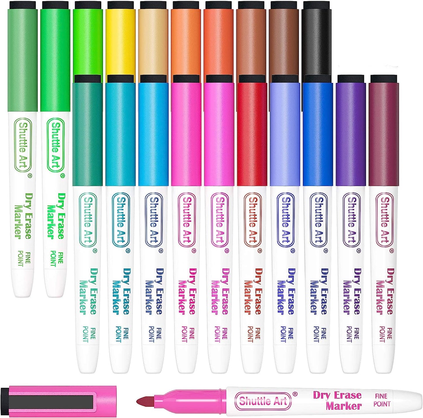 Dry Erase Markers, 20 Colors with Erase, Fine Point Dry Erase Markers Perfect for Writing on Dry-Erase Whiteboard Mirror Glass for School Office Home