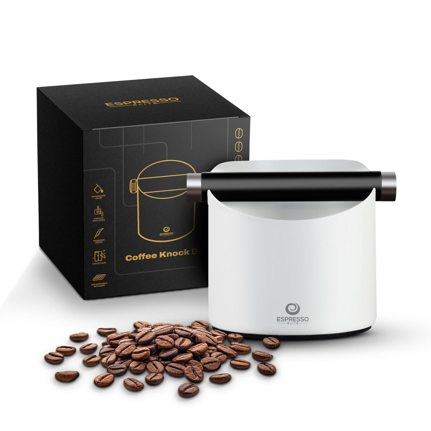 White Knock Box   Premium Stainless Steel Coffee Knock Box with Non Slip Base