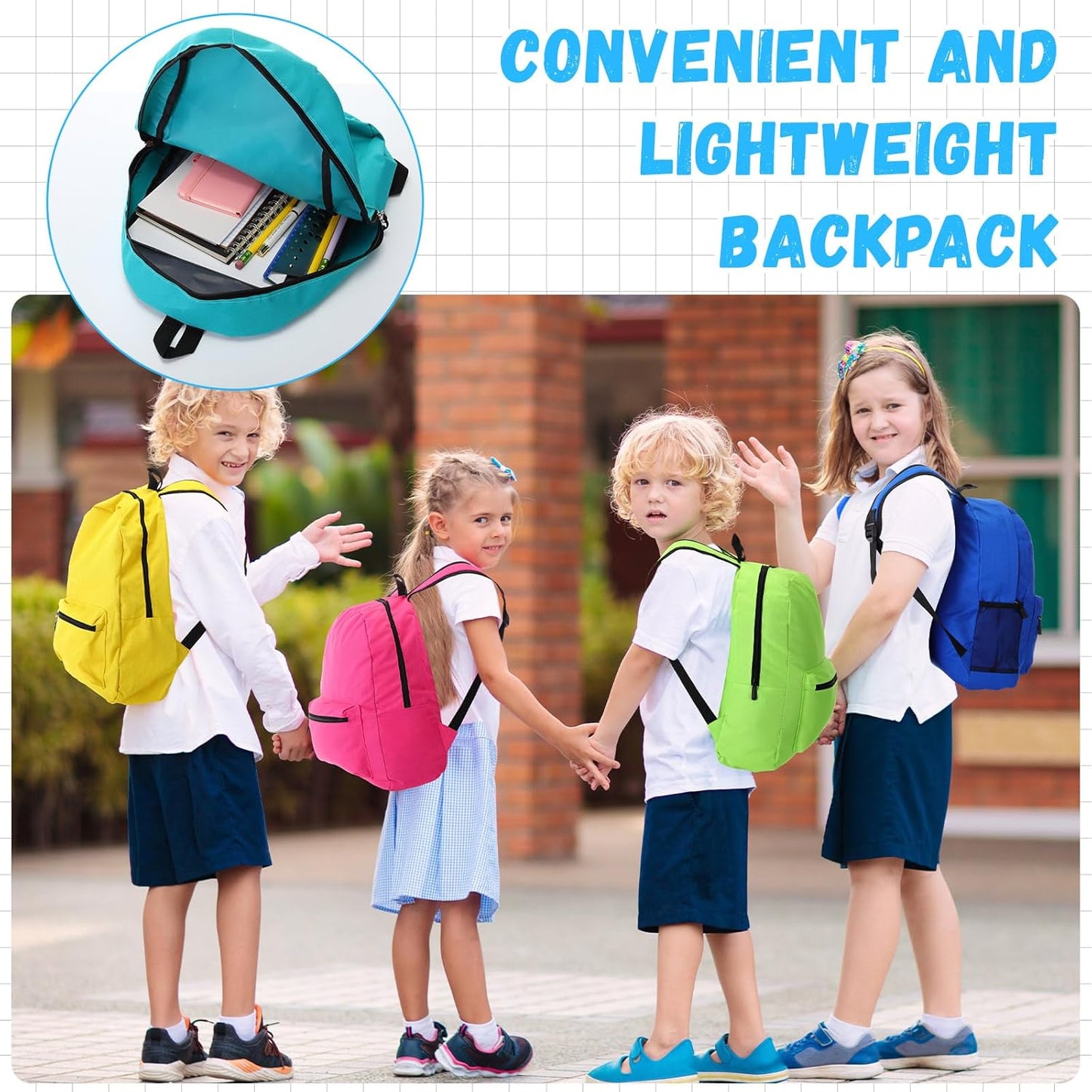 30 Pcs Backpack in Bulk 16" School Bookbags for Kids Lightweight Student Backpack Basic Casual Backpacks School Supply Kits for Girls Boys, 15 Colors