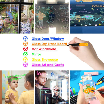 Liquid Chalk Markers for Acrylic Fridge Calendar Planning Board Clear Glass Dry Erase Board Refrigerator Whiteboard for Window/Mirror, 14 Pack, 7 Vibrant Colors, 1Mm Fine Points, Easy Wet Erase