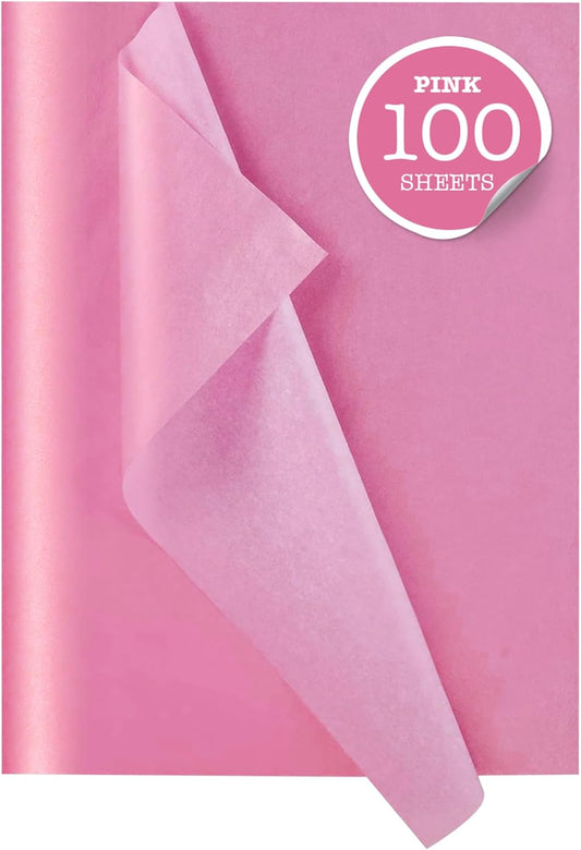 Gift Wrapping Tissue Paper - Gift Tissue Paper for Birthdays, DIY Crafts, & Christmas - 100 Sheets Bulk Tissue Paper for Gift Bags - Lightweight & Easy to Shape - Pink (15 X 20 Inches)