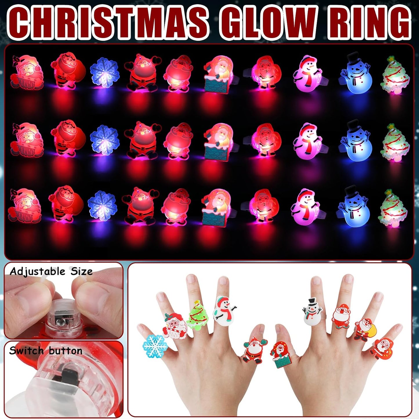 54Pack Christmas Party Favors for Kids Light up Necklace Lighted Rings LED Flash Bracelet Bulk Flashing Light Glow in the Dark Xmas Stocking Stuffers for Christmas Party Supplies