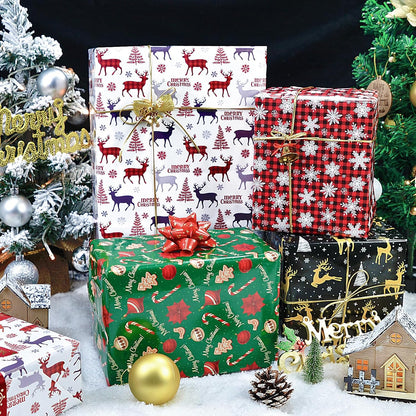 Christmas Wrapping Paper for Women Men Boys Girls,12Pcs Xmas Gift Wrapping Paper with Reindeer, Christmas Tree, Snowflakes, "Merry Christmas" Words, Candy Canes, Bells, Holiday Gift Wrap 20×29 Inch