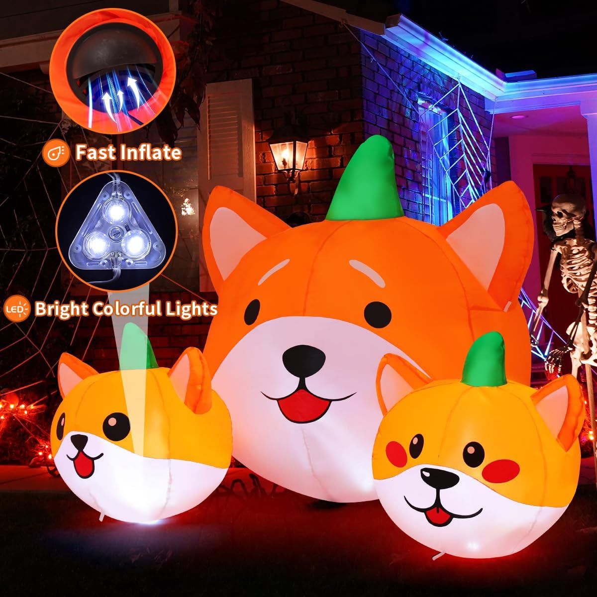 5 FT Long Halloween Inflatables Pumpkin Dog Outdoor Decorations Blow up Yard Dog Head Combo Decoration with Built-In Leds for Indoor Party Garden Lawn Holiday Decor