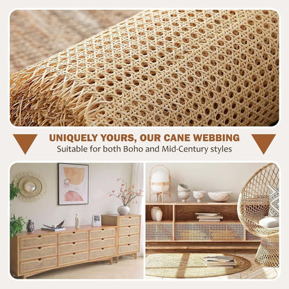 14" Width Cane Webbing Roll 3.3Ft - Versatile Rattan Material for DIY Projects and Furniture Upgrades, Ideal for Repairing and Updating Chairs & Cabinets, Premium Caning Fabric for Home Improvement