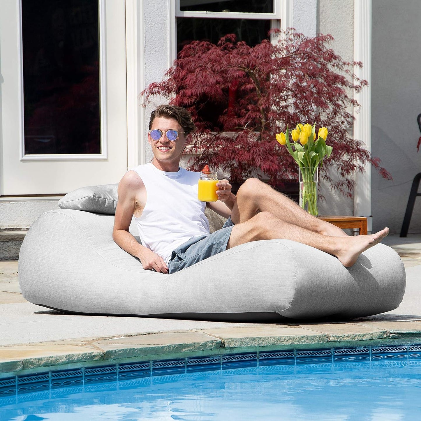 Arlo Outdoor Bean Bag Sun Lounger | Pool Patio Chaise Recliner |, Granite