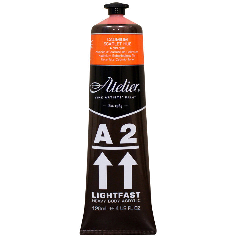 A2 Heavy Body Lightfast Artist Acrylic, 4 oz., Cadmium Scarlet Hue
