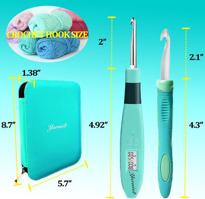 18 Size Counting Crochet Hooks with Light, Digital Counter Crochet Hooks Set with Case (2.0Mm~14.0Mm)