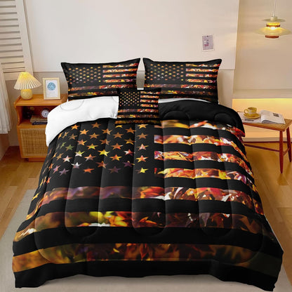 American Flag Comforter Set Queen Size Maple Tree Leaves Camouflage Comforter Set for Boys Men 4 Pcs Black Striped Bedding Set Kids Boys Teens American Flag Camo Bedding Set