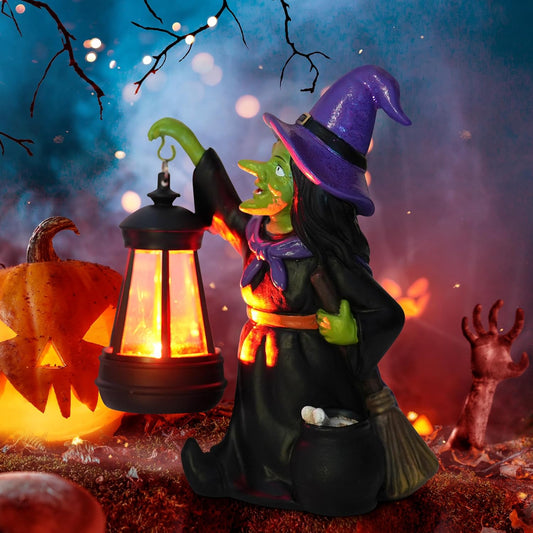 2024 Witch Halloween Figurines - Halloween Decorations Indoor Witch Statue,Halloween Table Decor for Indoor,Spooky Decor with LED Light for Fireplace Home Kitchen Desk Office Party