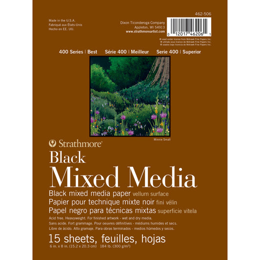 400 Series Mixed Media Pad, Black, Glue Binding, 15 Sheet, 6x8 inch, 1 Count