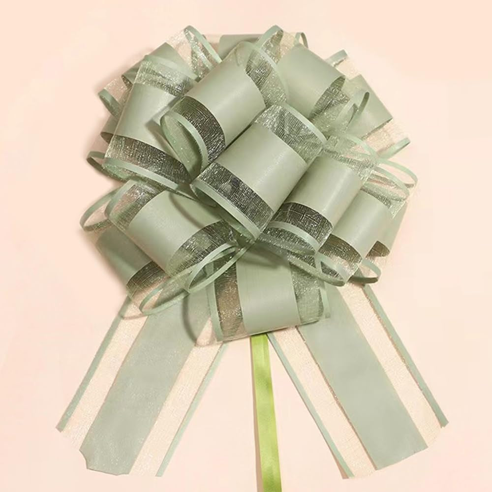 6 Pieces Large Pull Bows,Bean Green Gift Bow,6 Inches, Christmas, Party Birthday Gift Wedding Ribbon Bows for Wrapping Boxes or Flower Decorations, Valentine'S Day Gift Decorations (Bean Green)