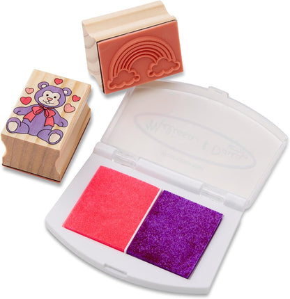 Wooden Stamp Set: Friendship - 9 Stamps, 5 Colored Pencils, and 2-Color Stamp Pad - FSC Certified