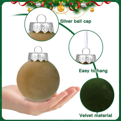 12 PCS Christmas Large Velvet Balls Ornaments 3.14In Shatterproof White Green Tree Hanging Plastic Ball Set Xmas Bulk Flocked Ornaments for Christmas Tree Home Party Wreath Decorations