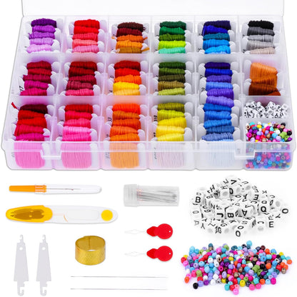 Friendship Bracelet String Kit, 100 Colors Embroidery Floss Cross Stitch Thread Supplies Kit with Organizer Storage Box, 39 Pcs Tools and 400 Beads for Embroidery Bracelet