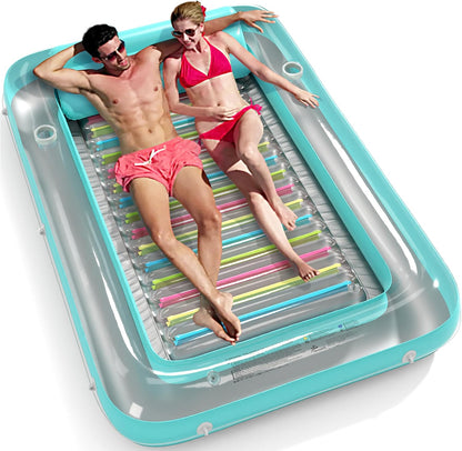 Inflatable Tanning Pool Lounger Float -  4 in 1 Sun Tan Tub Sunbathing Pool Lounge Raft Floatie Toys Water Filled Bed Mat Pad for Adult Blow up Kiddie Pool Kids Ball Pit Pool (L)