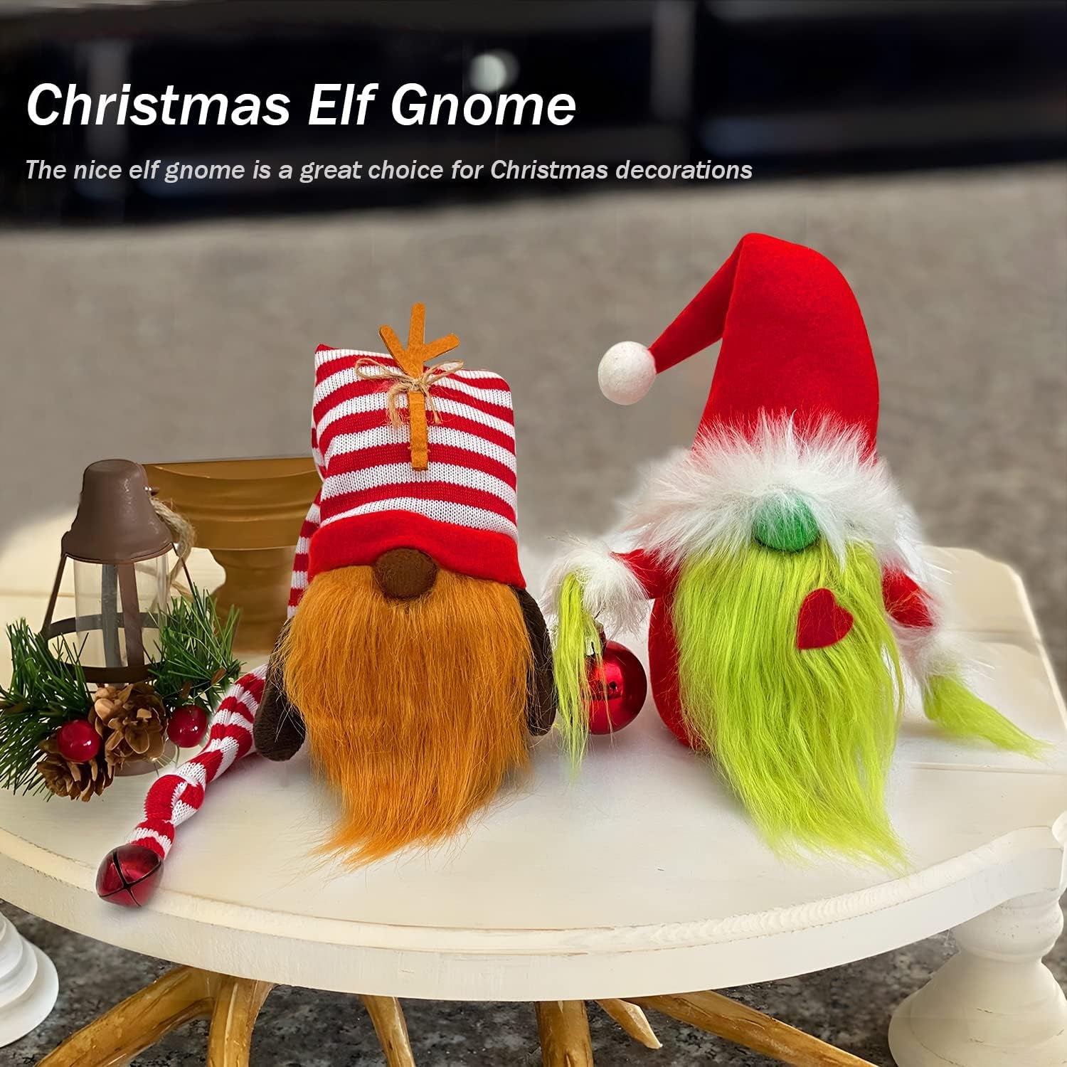 Christmas Gnomes Decorations 2-Pack Handmade Swedish Tomte Plush Gnomes Scandinavian Santa Elf Christmas Table Tiered Tray Ornament Christmas Decor Gifts