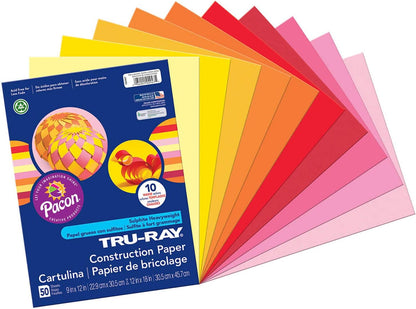 Construction Paper P103031, 10 Classic Colors, 9" X 12", 50 Sheets