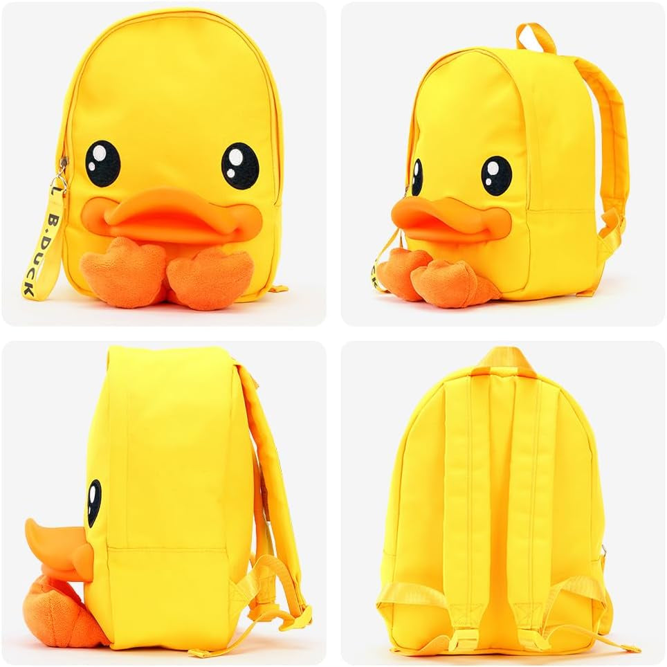 B.Duck Kids Backpack,Girls 3D Cartoon Book Bag Cute Travel Casual Yellow Schoolbag Kindergarten