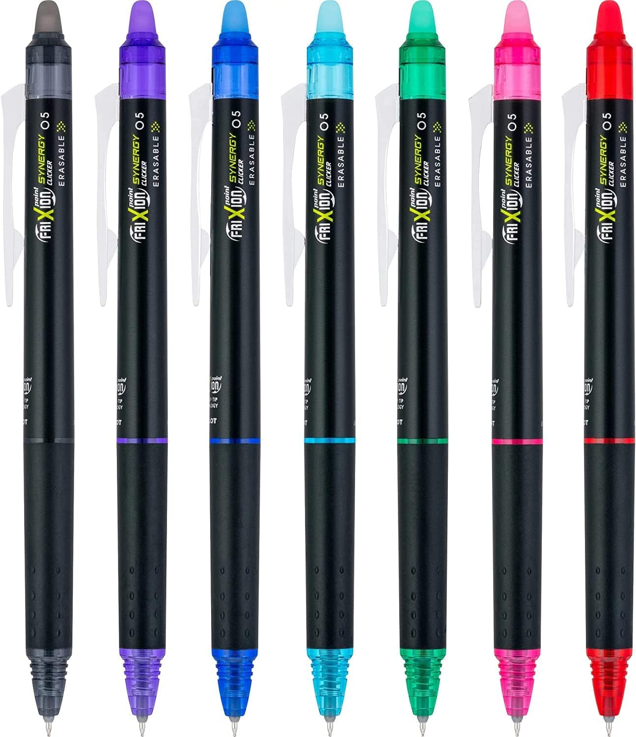 , Frixion Synergy Clicker Erasable, Refillable, Retractable Gel Ink Pens, Extra Fine Point 0.5 Mm, Pack of 10, Assorted Colors