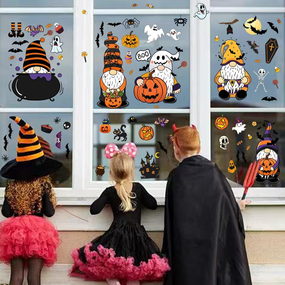 Halloween Window Clings Decals,Halloween Window Glass Decorations with Cute Gnome for Party Supplies(Gnome)