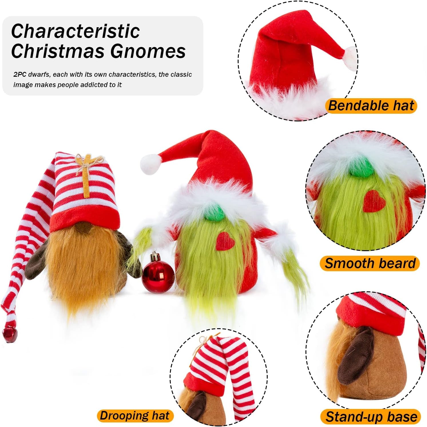 Christmas Gnomes Decorations 2-Pack Handmade Swedish Tomte Plush Gnomes Scandinavian Santa Elf Christmas Table Tiered Tray Ornament Christmas Decor Gifts