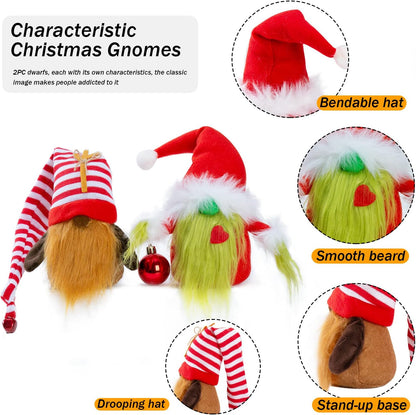 Christmas Gnomes Decorations 2-Pack Handmade Swedish Tomte Plush Gnomes Scandinavian Santa Elf Christmas Table Tiered Tray Ornament Christmas Decor Gifts