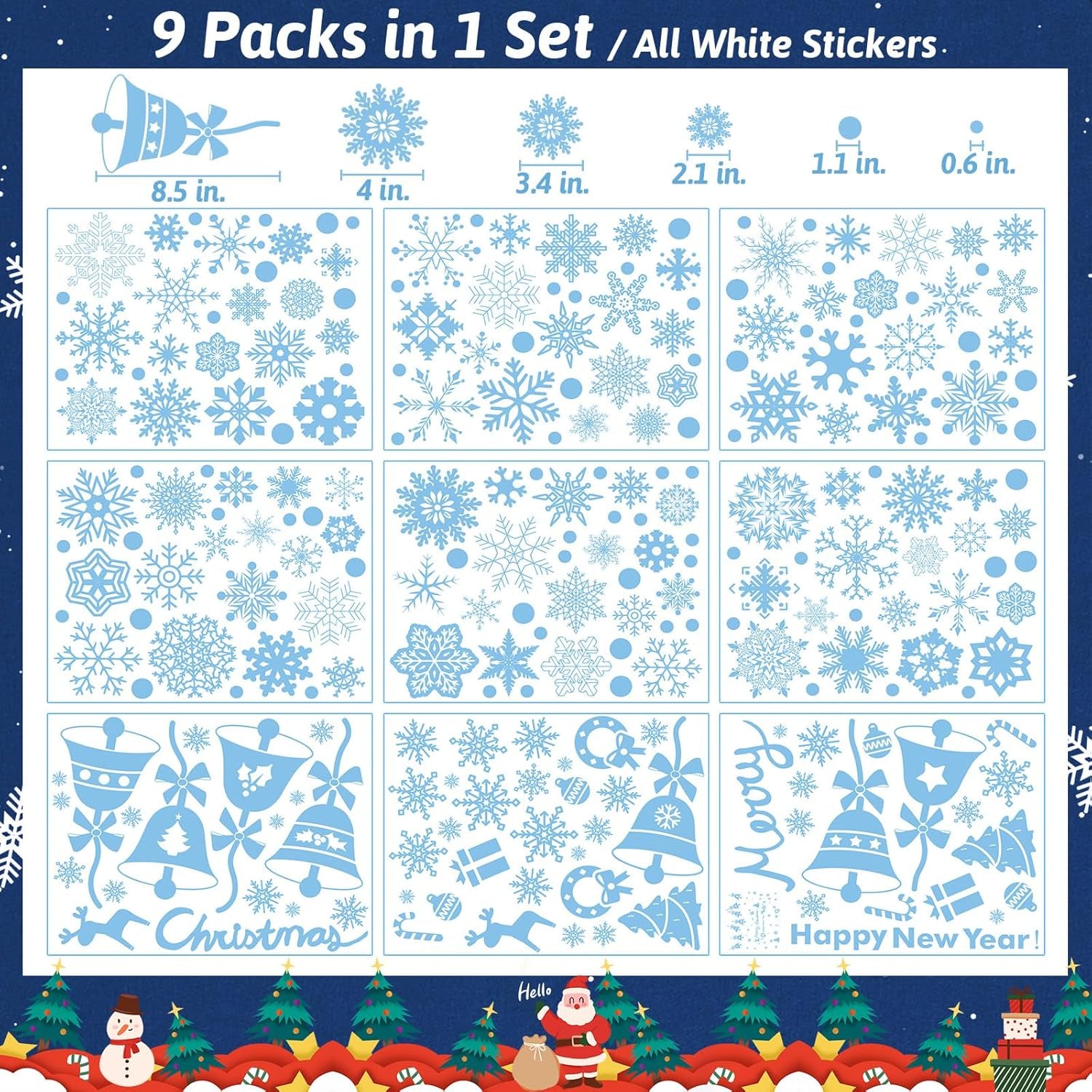 284 Pcs Christmas Window Clings Christmas Window Stickers Snowflake Window Clings Decals for Christmas Decorations Holiday Decorations Ornaments Party Supplies 9 Sheets