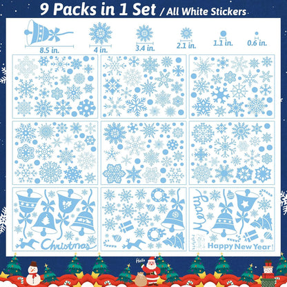 284 Pcs Christmas Window Clings Christmas Window Stickers Snowflake Window Clings Decals for Christmas Decorations Holiday Decorations Ornaments Party Supplies 9 Sheets