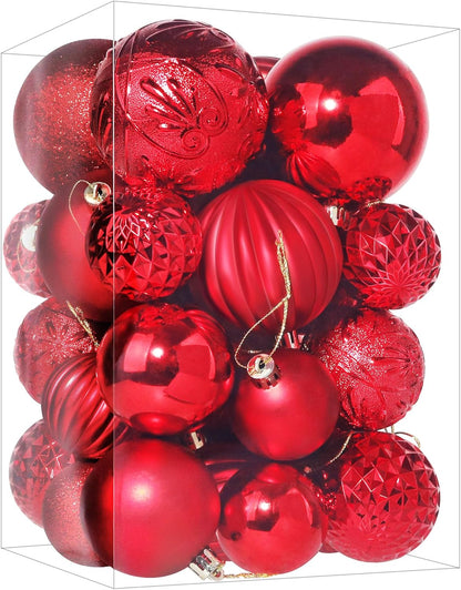 Christmas Tree Ornaments - 30 PCS Shatterproof Plastic Christmas Ball Ornaments Set for Xmas Tree, Holiday, Wreath & Party Decorations (Multi-Size, Red)