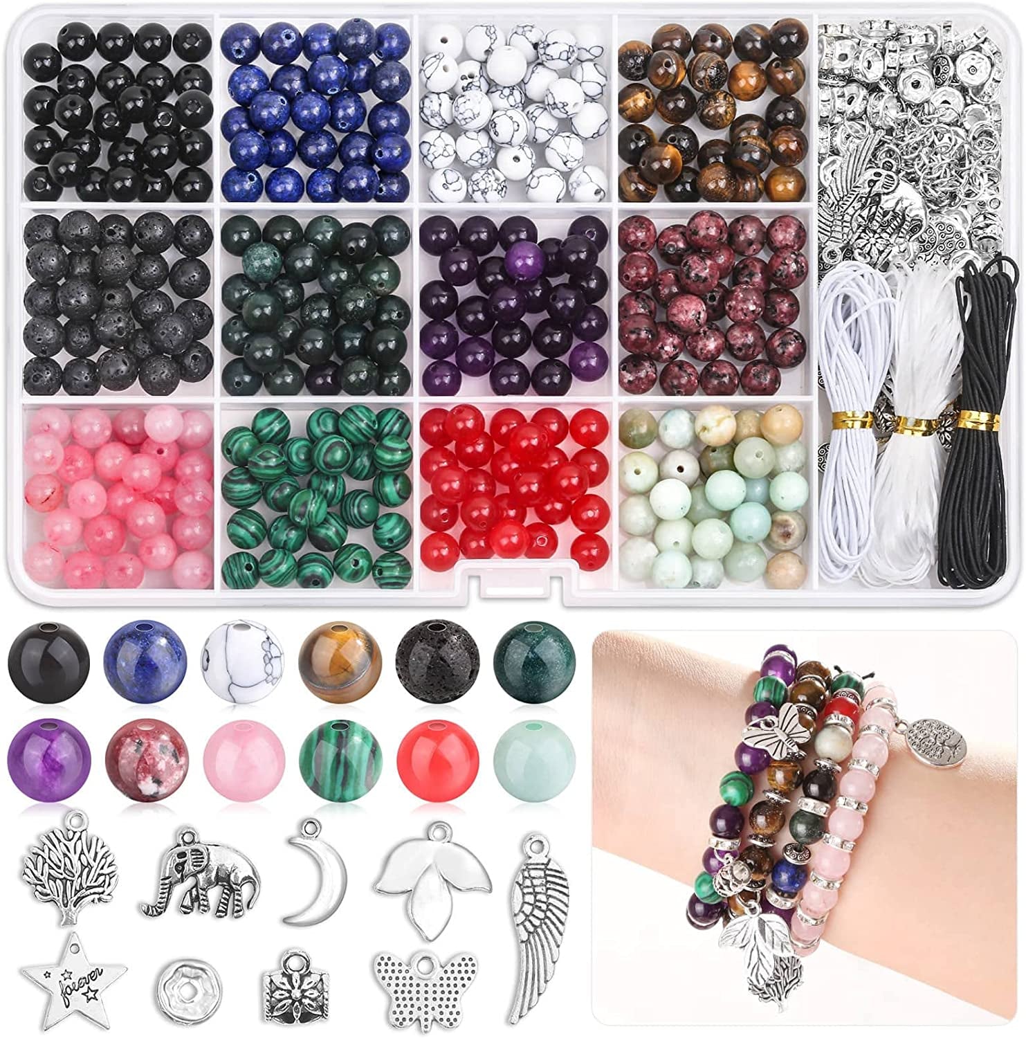 473Pcs Stone Jewelry Making Kit Crystal Stone Bracelet Making Kit for Adults, Crystal Natural Stone Healing Beads for Jewelry Making, Bracelet Making