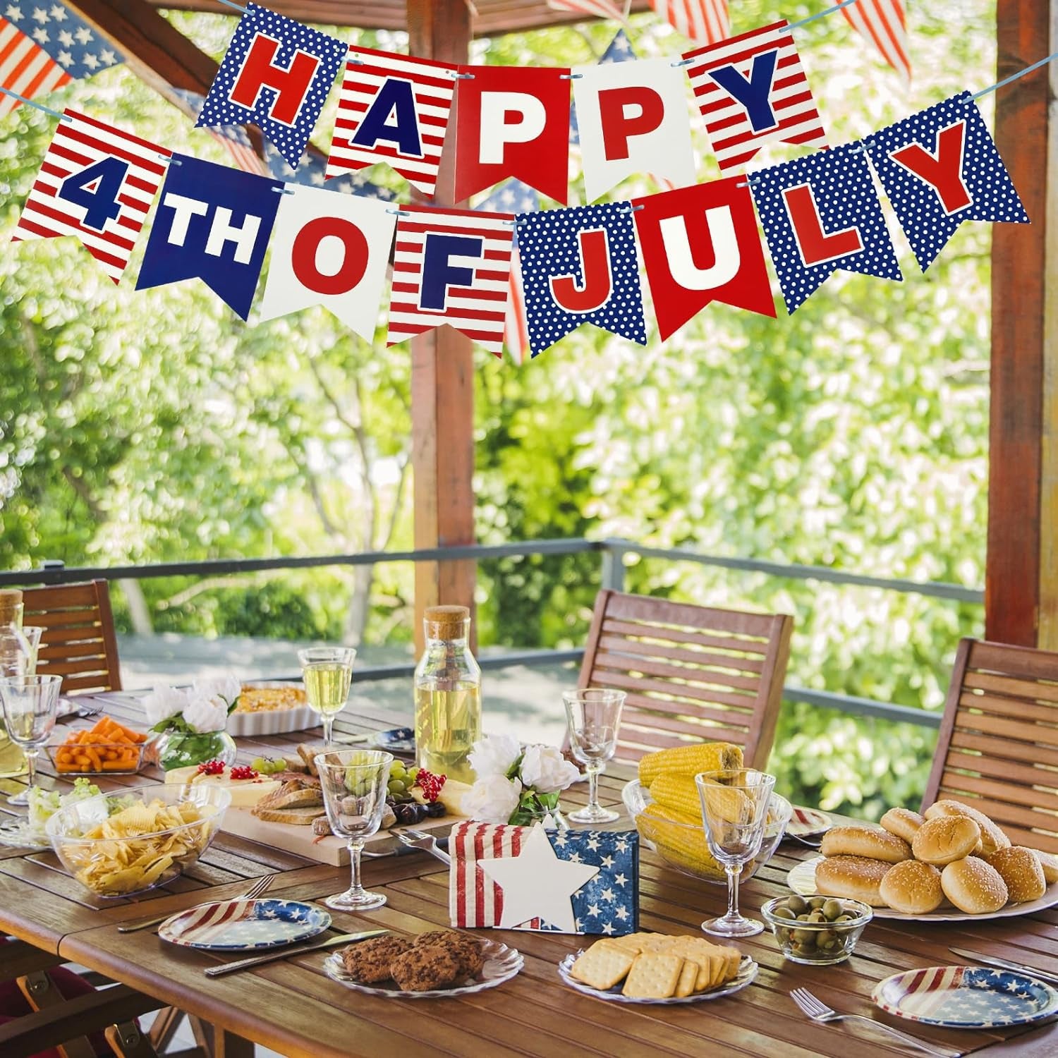 4Th of July Banner, Party in the USA Fourth of July Decorations Patriotic Banner, Red Blue White Independence Day Bunting Banners Decor for Home Party Mantel Fireplace Supplies