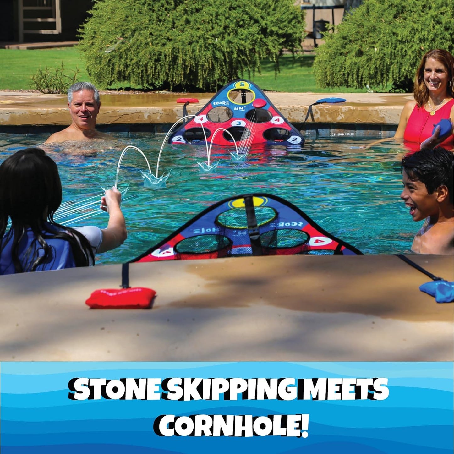 Fun Pool Game for All Ages | Well Made, Floats, Easy Setup | Stonne Skipping Meets Pool Cornhole | Pool Games for Adults and Family | Pool Toys |