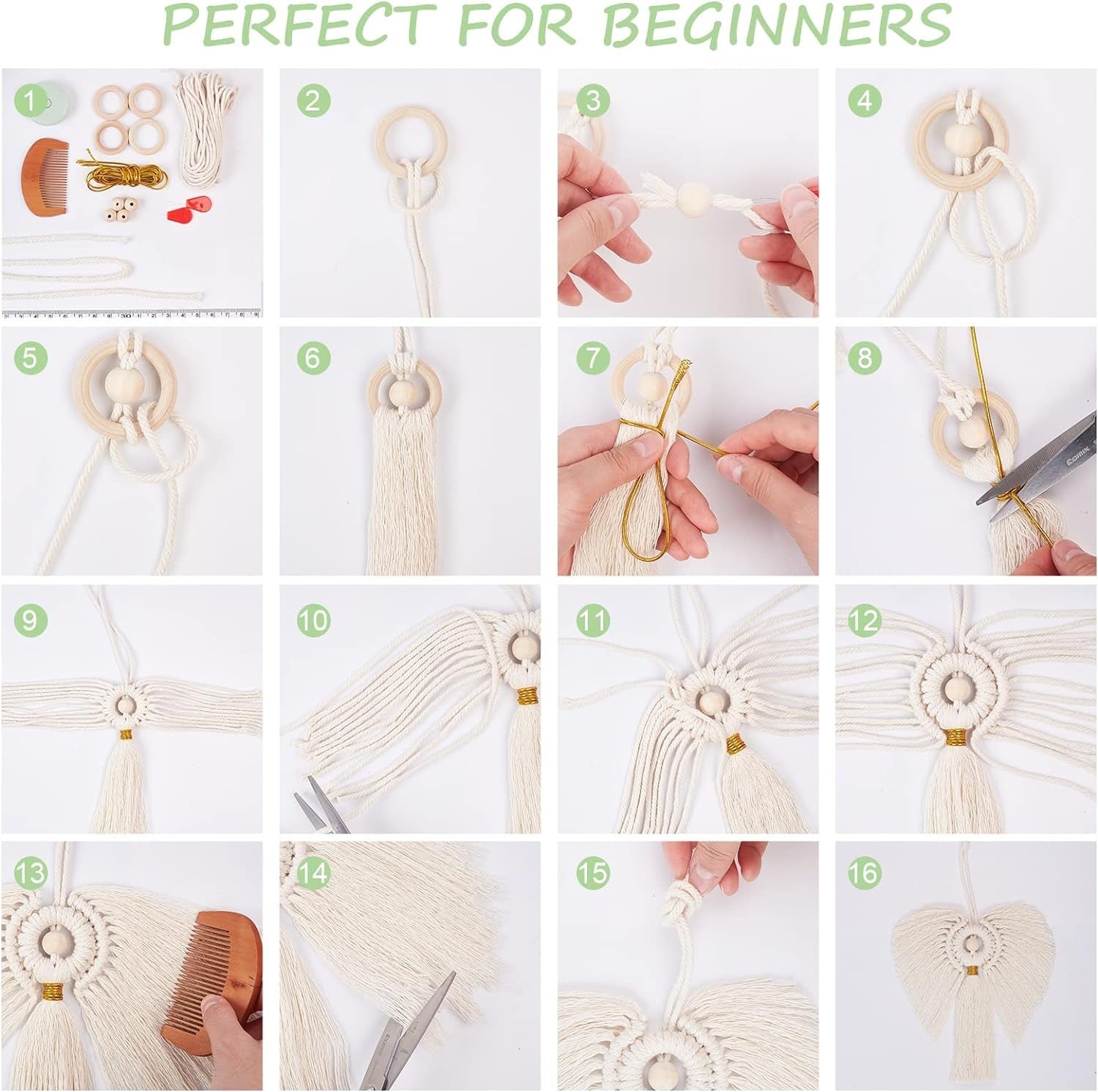 3 Set DIY Macrame Angel Kit Macrame Angel Hanging Ornament Boho Macrame Wall Hanging Decor Spring Macrame Kit for Beginners Macrame DIY Kit Spring Gift for Mom Girls