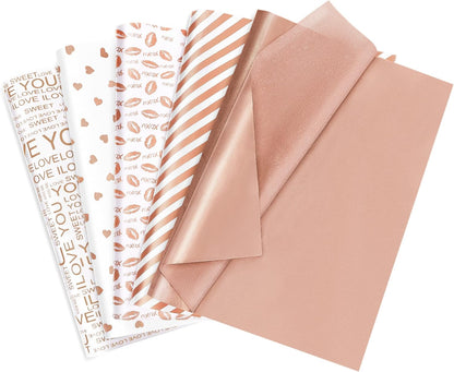 Valentine'S Day Tissue Paper, 50 Sheets Metallic Rose Gold Tissue Paper for Gift Bags & Gift Wrapping, Glitter Gift Tissue Paper Bulk, Pretty Gift Wraps for Birthday,9.7X13.8"