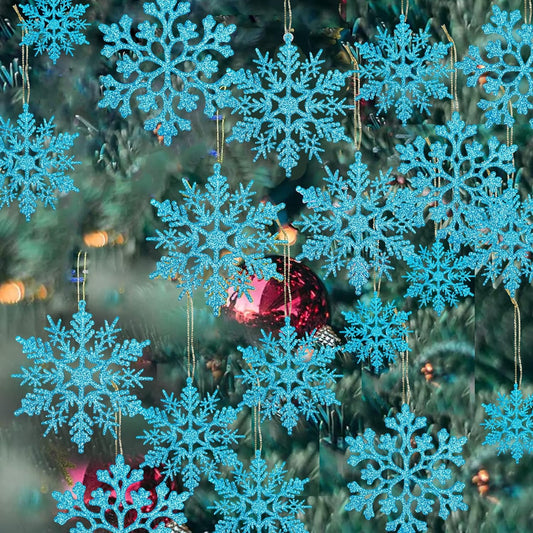 36 Pack Plastic Blue Snowflake Ornaments Christmas Winter Decorations, Hanging Snowflake Decorations for Winter Wonderland Christmas Tree