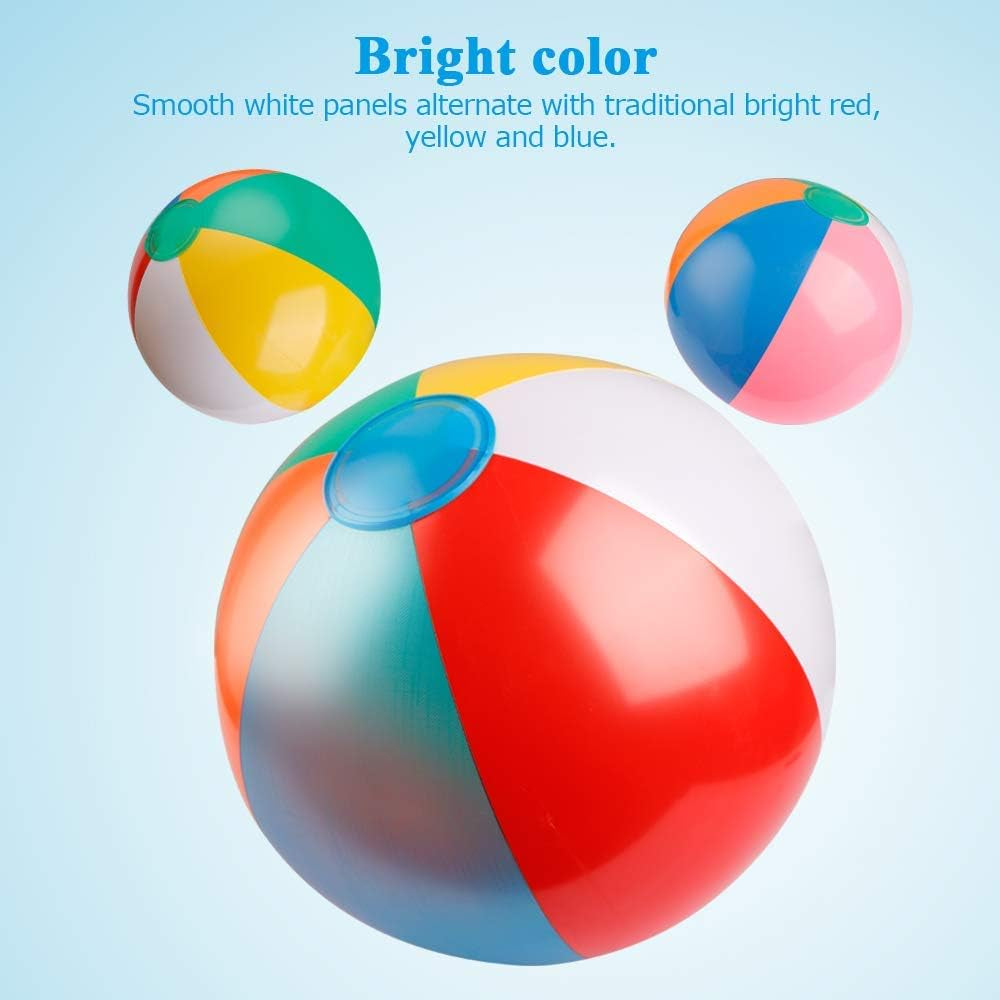 Inflatable Beach Ball Classic Rainbow Color Birthday Pool Party Favors Summer Water Toy Fun Play Beachball Game for Kid Boys Girls 8 to 12 Inches from Inflated to Deflated (10 PCS)